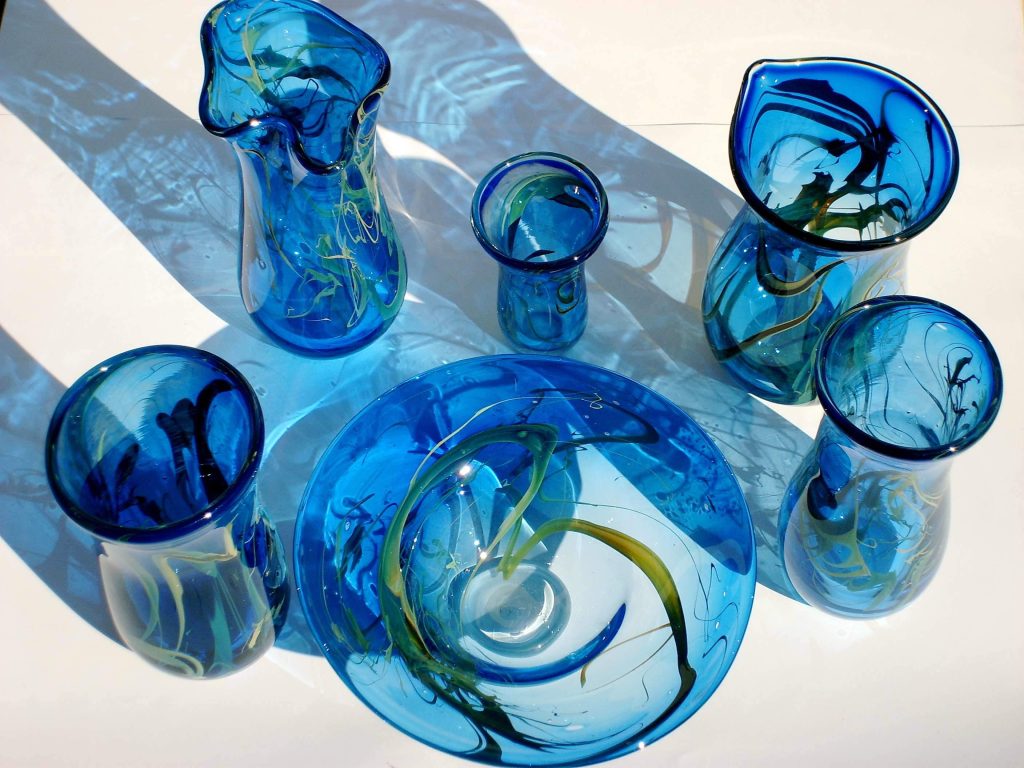 Verre soufflé bleu argent Chrystelle Sanlaville